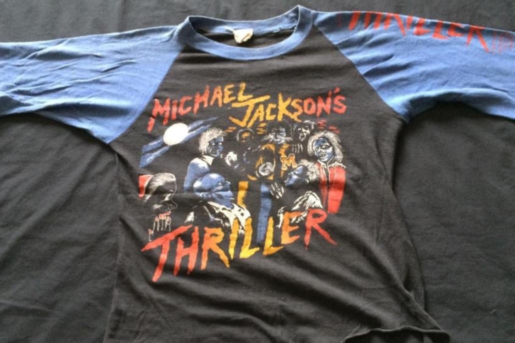 Check out this Michael Jackson Thriller World Tour t-shirt from 1984.