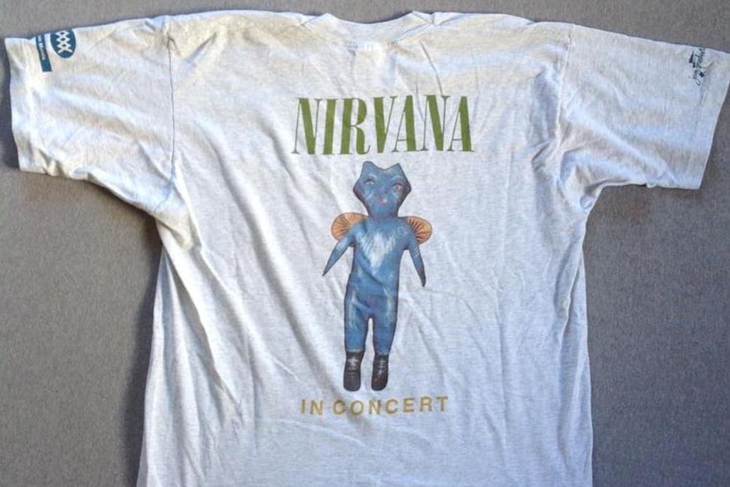 A rare first pressing of Nirvana's 1989 tour t-shirt.